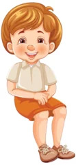 Gordijnen Cheerful young boy sitting, smiling brightly © GraphicsRF