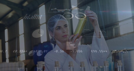 Image of digital data processing over caucasian female worker