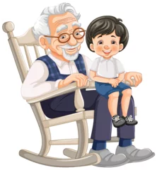 Fotobehang Elderly man and young boy smiling on rocking chair. © GraphicsRF