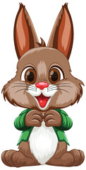 Cute brown rabbit with a joyful expression.