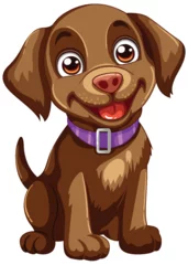 Gordijnen Cute brown dog smiling with a purple collar © GraphicsRF