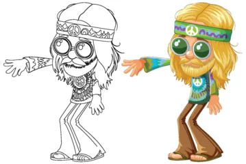 Rolgordijnen Colorful and outlined hippie character vector art. © GraphicsRF