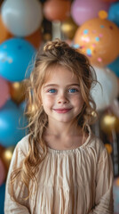 Fototapeta na wymiar Portrait of a cute little girl on a blurred background with balloons.
