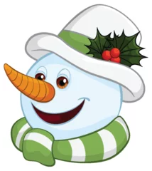Gordijnen Smiling snowman with hat and scarf illustration. © GraphicsRF