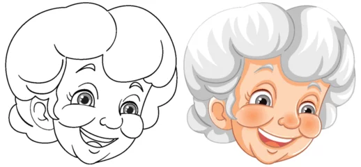 Fotobehang Black and white and colored granny faces side by side. © GraphicsRF