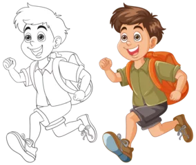 Garden poster Kids Cartoon boy running with a cheerful expression.