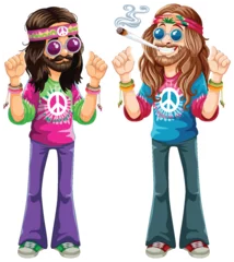 Fototapete Colorful, retro-styled hippie characters in vector art. © GraphicsRF