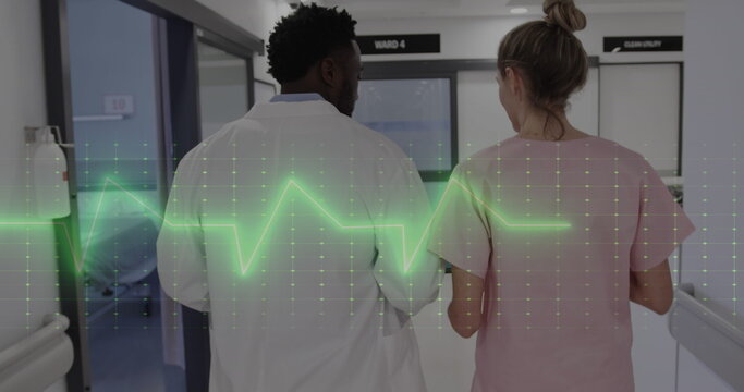 Image of data processing over diverse doctors in hospital