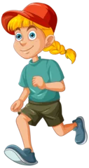 Fensteraufkleber Cartoon girl jogging happily in casual attire. © GraphicsRF