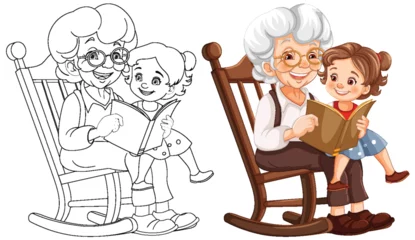 Fototapete Rund Colorful vector of grandma and child sharing a book © GraphicsRF