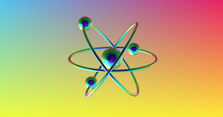 Image of atom model spinning over gradient vibrant background