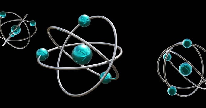 Image of atom models spinning on black background