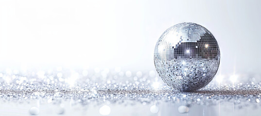 Shiny silver disco ball with glitter - obrazy, fototapety, plakaty