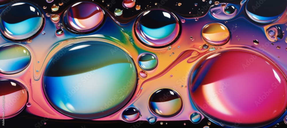Aufkleber dynamic abstract background holographic liquid orbs and metallic drops create a vibrant display.
