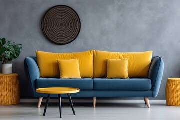 Stylish Blue Sofa in Modern Living Room