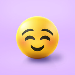Fototapeta premium Happy smiling Emoji stress ball on shiny floor. 3D emoticon isolated.