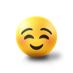 Happy smiling Emoji stress ball on shiny floor. 3D emoticon isolated.