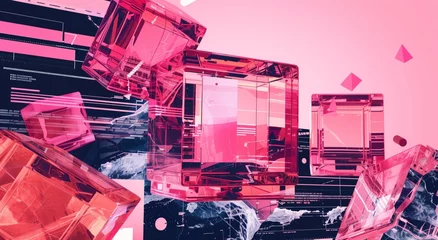 Foto op Plexiglas Abstract digital landscape with geometric crystals © Andrea Marongiu