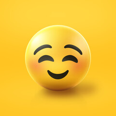 Fototapeta premium Happy smiling Emoji stress ball on shiny floor. 3D emoticon isolated.