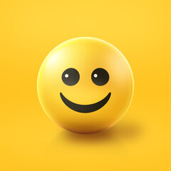 Fototapeta premium Happy smiling Emoji stress ball on shiny floor. 3D emoticon isolated.