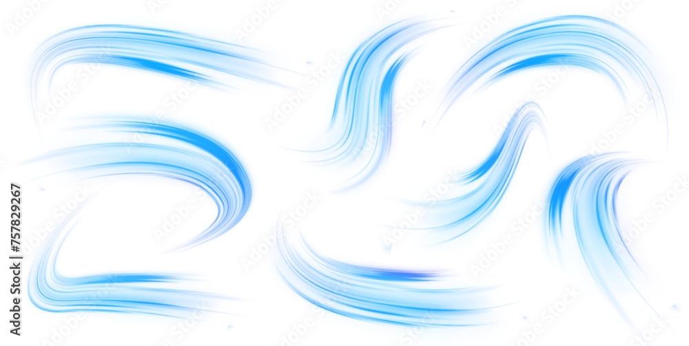 Poster set of neon speed lines on transparent background png. big data traffic visualization, dynamic high 