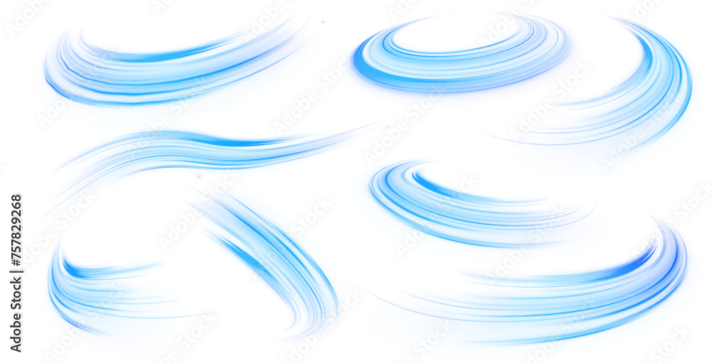 Aufkleber Wavy transparent curved lines in the form of the movement of sound waves in a set of different shapes of whirlpool. Light, light garland PNG.	