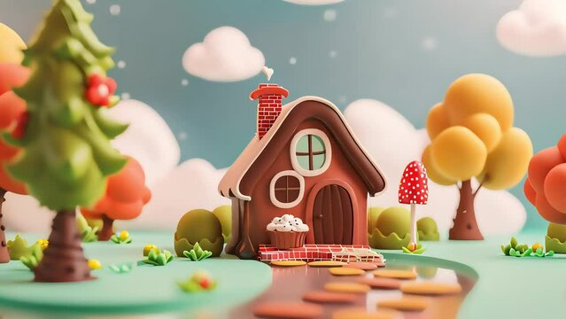 3D illustration of a house with nature background