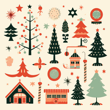 Retro Christmas Clipart Clipart isolated on white background