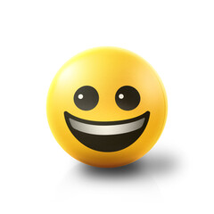 Happy smiling Emoji stress ball on shiny floor. 3D emoticon isolated.