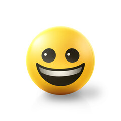 Happy smiling Emoji stress ball on shiny floor. 3D emoticon isolated.