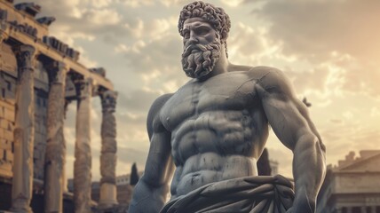 Fototapeta na wymiar muscular stoic statue expressive look of confidence