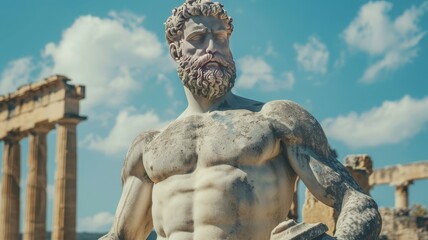 muscular stoic statue expressive look of confidence - obrazy, fototapety, plakaty