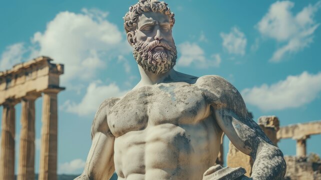 muscular stoic statue expressive look of confidence