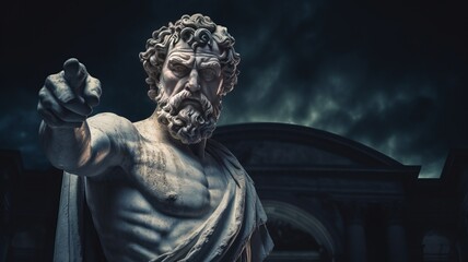 An image of an ancient Greek philosopher statue deeply