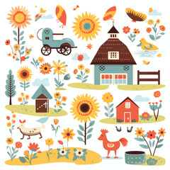 Spring Farm Clipart Clipart isolated on white background