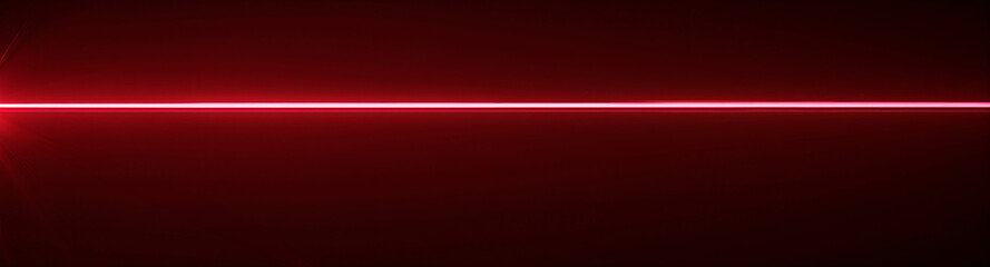 Red Laser Beam on Black. A striking red light flare streaks across a dark expanse, illustrating motion, energy, and high-speed technology. - obrazy, fototapety, plakaty