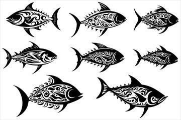 Tuna Fish Mandala Silhouette Design, Mandala Tuna Fish Design Silhouette - obrazy, fototapety, plakaty