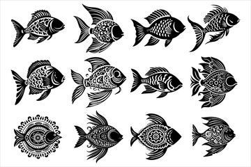 Fish Mandala Silhouette Design, Mandala Fish Design SIlhouette - obrazy, fototapety, plakaty