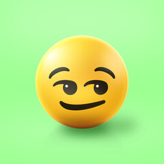 Fototapeta premium Smirking suggestively Emoji stress ball on shiny floor. 3D emoticon isolated.