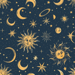 seamless pattern with stars and moon