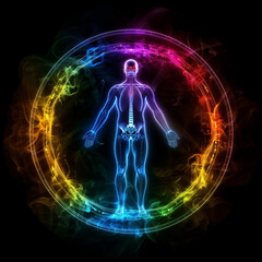 Mystical Energy: Human Aura Silhouette Against Dark Backdrop