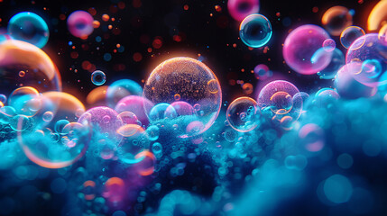 Obraz na płótnie Canvas Background with realistic balls, transparent glossy bubbles. Abstract minimal design.
