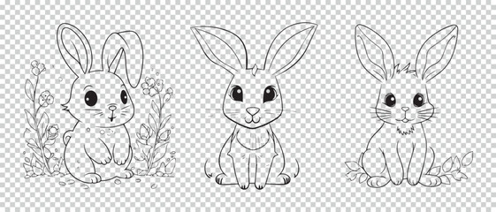 Easter Bunny icon symbol set, vector illustrations on transparent background