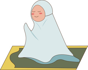 Illustration of a Muslim woman praying wearing a mukenah
