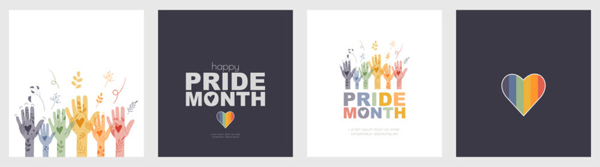 Fototapeta na wymiar Happy Pride Month card set.