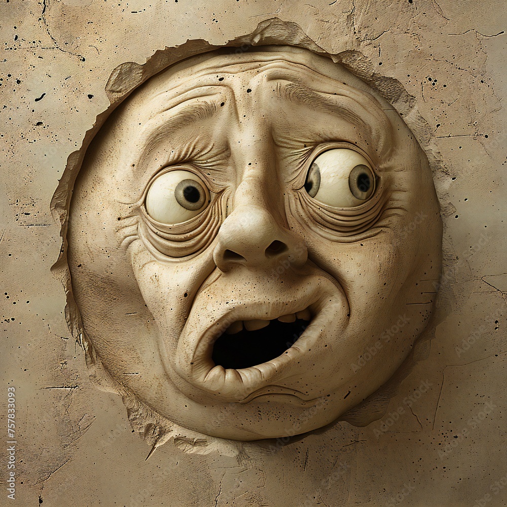 Poster Funny face hole design Generative Ai 