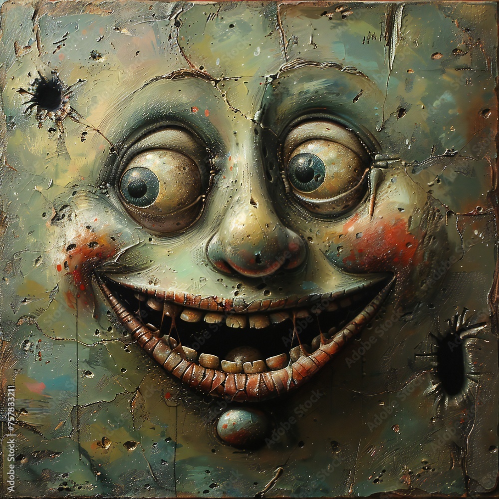 Aufkleber Funny face hole design Generative Ai 