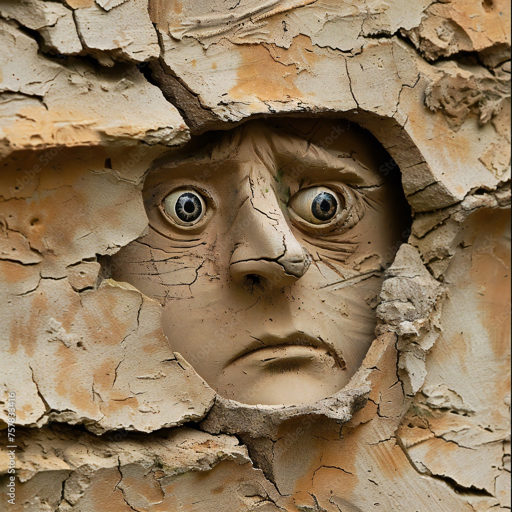 Aufkleber Funny face hole design Generative Ai 