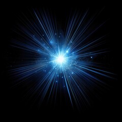 Abstract Blue Spark Art on Black Background with Beautiful Burst of Bright Light in Center