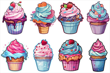 Ice Cream vector silhouette Set, ice cream cone vector, ice-cream food vector, ice-cream cup vector